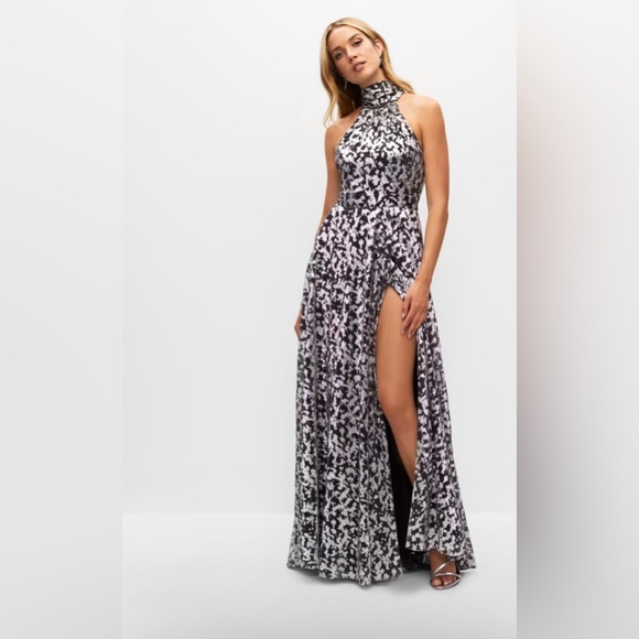 Metallic Printed High Slit Gown - Picture 1 of 8